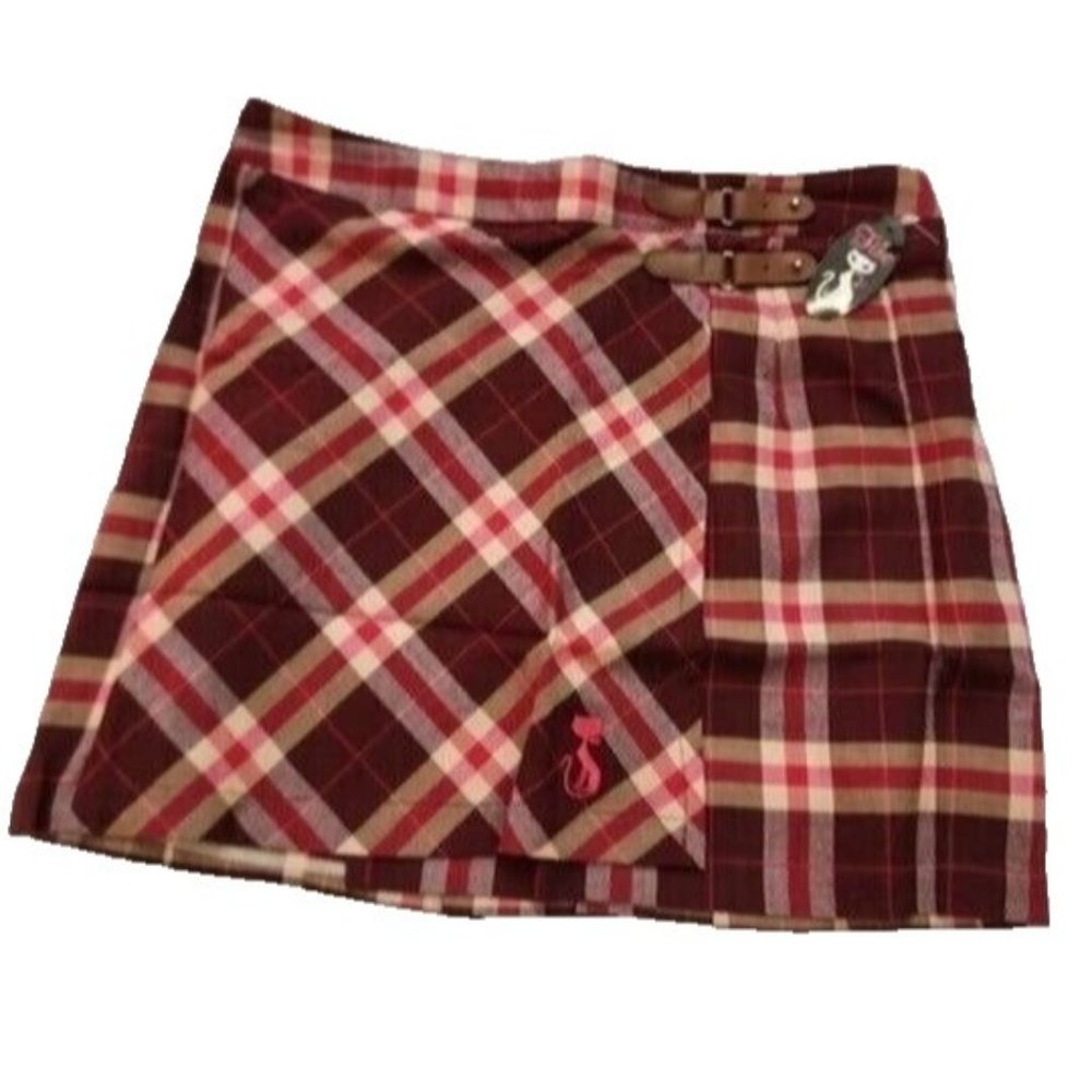 Vintage French Kitty by Mighty Fine Womens Plaid Skirt, Buckles, Small